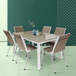 TABLE SALLE A MANGE SERENA 120X80 TOP EN VERRE + 06 CHAISES INFINITY