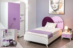 Chambre à coucher enfant VIOLETTE ( Lit + Table de nuit + Penderie 3P )