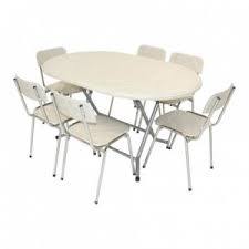 PACK TABLE PLIANTE OVALE WERZALIT 146/94 CM + 6 CHAISES HAWAY MARBRE 