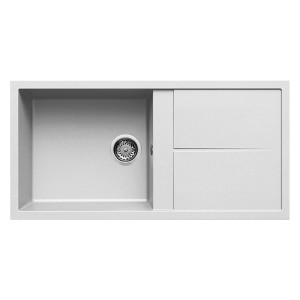 Évier De Cuisine Encastrable FOCUS Graniteck 100cm 1 Bac Blanc + égouttoir Filo