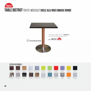 Table BISTROT 70/70 WERZALIT socle alu/bois embase ronde 