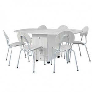 PACK TABLE RABATTABLE A TIROIR GM + 6 CHAISE FAMILIA 
