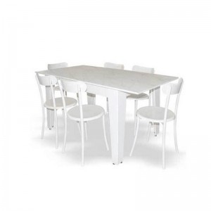 PACK SALLE À MANGER TABLE EXTENSIBLE MARBRÉ + 6 CHAISES SPOT BLANC