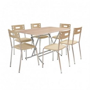 Pack table SOTUFAB 146 X 94 PVC Chene Brut + 6 Chaises CITY grège 
