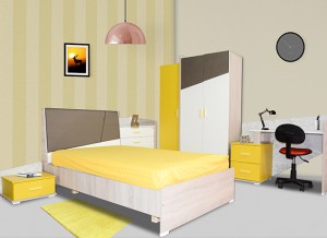 Chambre à coucher enfant STONE (Lit+Table de nuit+Penderie 3P)